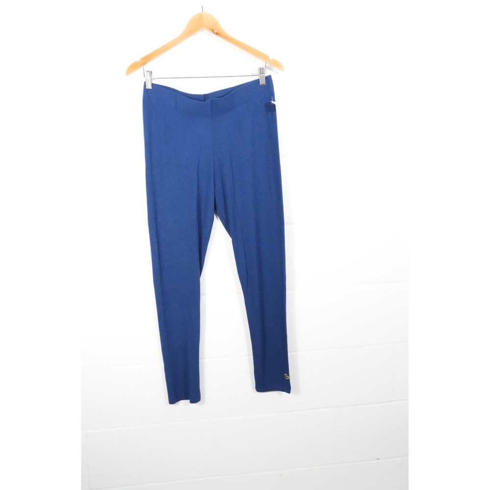 Mud‎ Pie Leggings Women Medium/Large Blue Solid Gold Ankle Logo Stretch